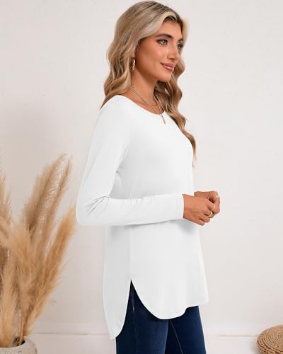 3 Pack Women's Long Sleeve T Shirts, Crewneck Side Split Tops, Round Hem Pullover Shirts, Loose Casual Tunic Tops2