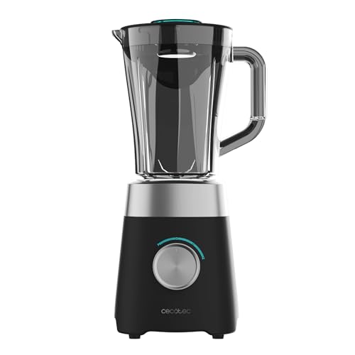 Cecotec Blender Power Black Titanium 1300MAX B. Puissance maximale de 1300 W, 20000 RPM, Lames en titane à 4 feuilles, Carafe de 1,5 L, 2 vitesses, Fonction Pulse, Broie la glace facilement, Noir