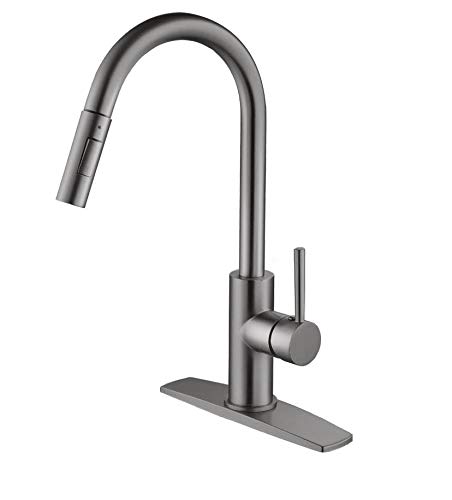 FORIOUS Wasserhahn Küche, Hoher Bogen Küchenarmatur mit Herausziehbarer Brause Ausziehbar Armatur, Mischbatterie Spültischarmatur Küche Küchenarmaturen, 360° Schwenkbar, Grey