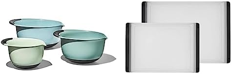 OXO Good Grips 3-Piece Plastic Mixing Bowl Set + OXO Good Grips 2-Piece Plastic Cutting Board Set