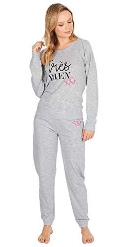 Ladies Jogging Style Pyjamas Set Lounge wear (Grey Tres Bien, Medium (12-14))