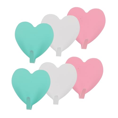 GLEAVI 6 piezas Colgadores Adhesivos Forma de Corazón Soporte para Llaves Toallas y Accesorios Fuerte Adhesión para Baños Dormitorios y Salas Decoración Romántica Verde Rosa y Blanco
