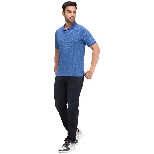 Image of Raymond Men's Pure Cotton Print Pattern Modern Fit Polo Collar Polo Neck Half Sleeve Casual T-Shirt