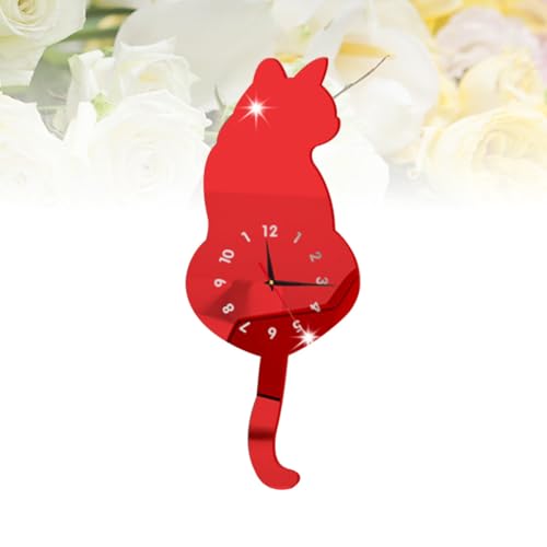 Horloge murale chat acrylique rouge mécanisme silencieux haute précision - 3