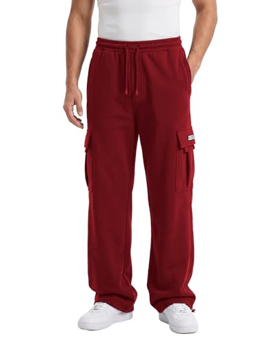 Image of Men's Cargo Sweatpants Casual Fleece Joggers Loose Fit Open Bottom Athletic Pants for Men with Pockets