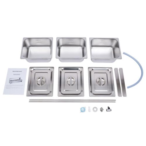 Konfiur 1200W 201 Edelstahl Buffetwärmer, 3 X 6L Elektrischer Speisenwärmer 106 * 49 * 28cm Buffetbehälter Isolationsbereich: 30-80°C, für Buffet, Partys, Hochzeiten – Bild 8
