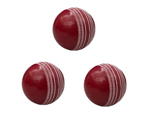 Image of Professional Cricket Ball, Synthetic, Red with White Seam | Indoor & Outdoor Street Cricket | Turf Cricket | Net Practice | Cricket Practice Ball | (Pack of 3)