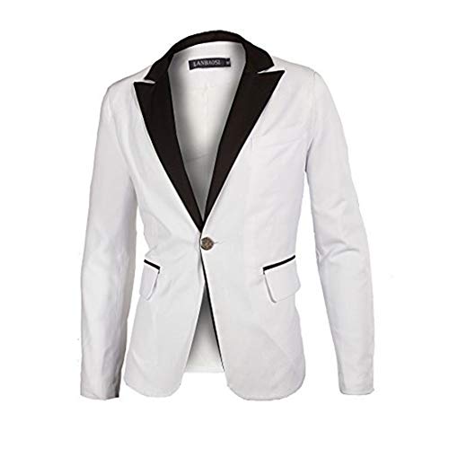 LANBAOSI Mens Slim Fit Blazers White Classic Style One Button Flap Pocket Party Casual Suit Coat