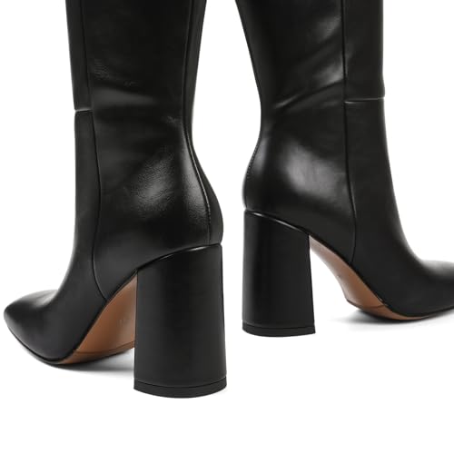 mikarka Women's Square Toe Knee High Boots: Chunky High Heel Tall Boots for Women - Half Zipper Vegan Leather Fashion Long Fall Heeled Boots4