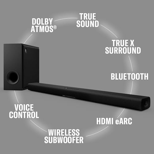 Yamaha True X BAR 50A Soundbar – Dolby Atmos Surround, Alexa Built-In, Wireless Subwoofer, Clear Voice, HDMI eARC, Bluetooth, AirPlay 2, Spotify Connect – Carbongrau – Bild 4