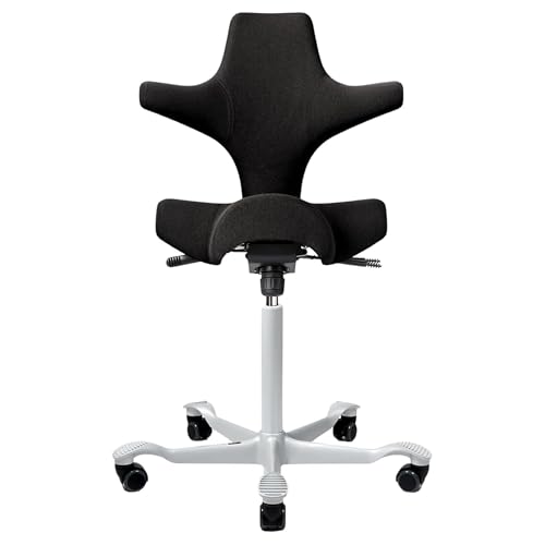 Image of HAG Capisco Sit to Stand Chair-Silver Frame-Upholstered Midnight Black