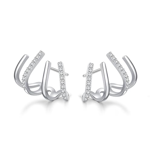 SLUYNZ Solid 925 Sterling Silver Claw Earrings Huggie for Wome Half Hoop Earrings Cuff Earrings Wrap