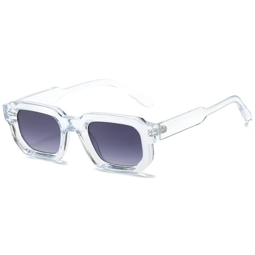 JCTAIFOO Trendige Rechteck Sonnenbrille für Herren Damen Vintage Rechteckige Retro Quadrat Chunky Brille (Transparent/Grau Gradient-1)