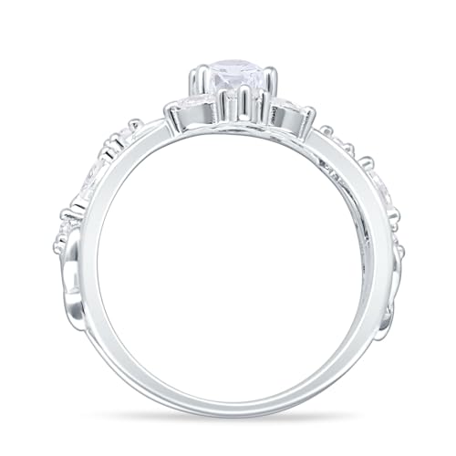 OMRANII Art Deco Marquise Shaped Two Piece Vintage Style Leaf Floral Cubic Zirconia Wedding Engagement Ring Solid 925 Sterling Silver3