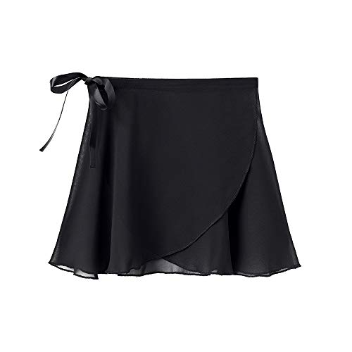 STELLE Ballet/Dance Chiffon Wrap Skirt for Women (Black, Adjustable Tie-L)