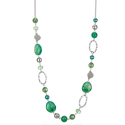 FULU AUTUMN Collier Long de Perles en Argent - Collier Boheme Long avec Perles de Cristal et de...
