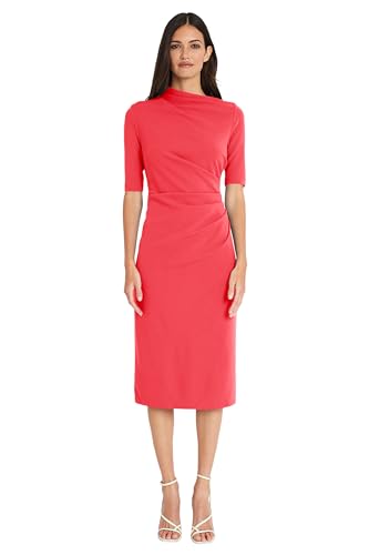 Maggy London Women's Dresses Side Pleat Dress with Asymmetric Neck and Elbow Sleeves, Paradise Pink, 0