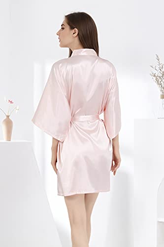 Image of MORFORU Women Bride Bridesmaid Silky Satin Kimono Robe Solid Color Sleepwear for Wedding Party Getting Ready, Short