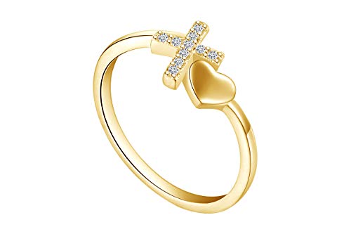 AFFY Round Sparkling White Cubic Zirconia Cross Heart Bypass Promise Ring 14k Gold Over Sterling Silver for Women2
