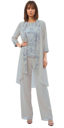 3 Piece Women's Mother of The Pantsuits Wedding LY002 Silver