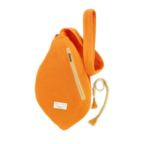 Image of Pure Cotton Original Gomukhi Japa Mala Bag, Chanting Bag or Prayer Beads Bag with Zip Pocket and Sakshi Mala Counter (Saffron Bhagwa)