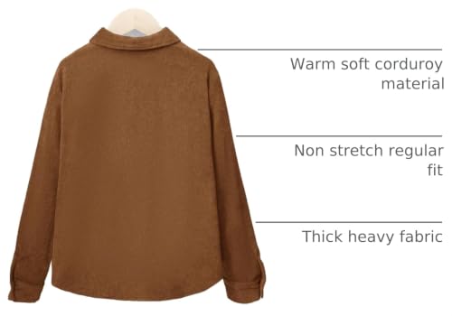 Image of GORGLITTER Boy's Corduroy Shirts Western Long Sleeve Botton Down Shacket Jacket Tops with Pocket Brown 11-12Y