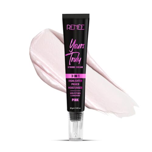 Image of RENEE Yours Truly Strobe Cream for Face | 3 in 1 Highlighter Primer Moisturiser | Glow Cream, Lightweight, Non Sticky | Hydrating Dewy Skin Finish With Peptides | For All Skin Types | Pink - 18g