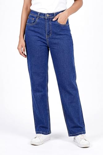 Image of Women's High Rise Wide Leg Denim Jeans | Stretchable Casual Blue Jeans for Women | Classic 5 Pocket Style | Comfortable Everyday Wear