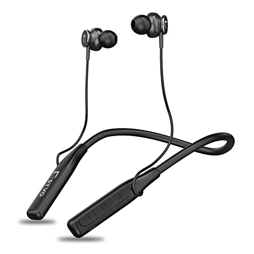 SYVO Flex Bluetooth 5.2 Wireless in Ear Headphones, 13mm Driver, Deep Bass, HD Calls, Fast Charging Neckband, Dual Pairing, Voice Assistant & IPX4 Water Resistant (Black)