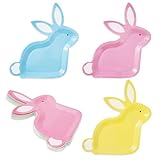 30Pcs Easter Paper Plates Bunny Shaped Disposable Plate Blue Pink Yellow Rabbit Dessert Salad Plates for Spring Holiday Party Table Decor Supplies, 9.1 x 8.7 in
