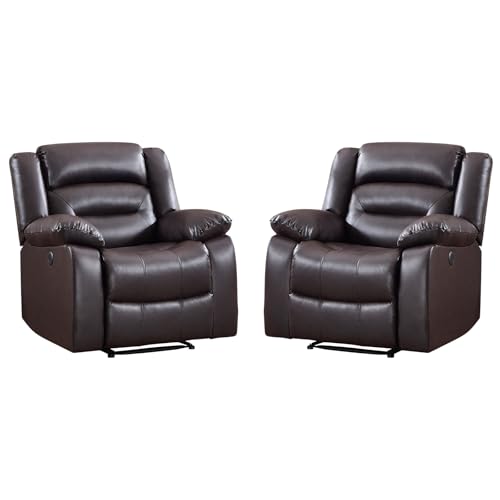 Image of EBELLO Classic Power Recliner Chair, Faux Leather Oversized Electric Overstuffed Chair with Thicked Cushion and Back, Single Sofa with Comfortable Armchair, Brown, 2Pcs
