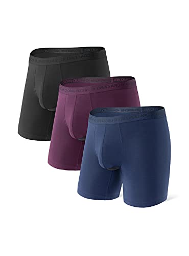DAVID ARCHY Men's 3 Pack Underwear Micro Modal Separate Pouches Boxer Briefs with Fly (Black/Navy Blue/Wine,XL)