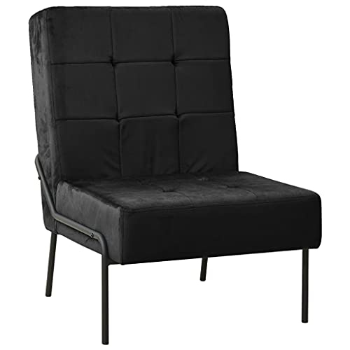 Plumbpyr Silla de relax negra de terciopelo 65 x 79 x 87 cm con asiento acolchado, respaldo ergonómico y patas metálicas con recubrimiento en polvo para salón, comedor, lectura y recepción