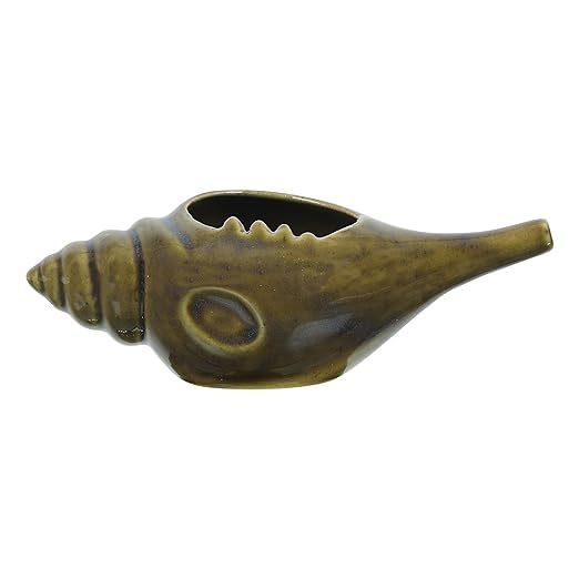 Image of Leak Proof Durable Ceramic Neti Pot with Nostril Plugging Support Better Capacity Holds 300 ml Spill Proof with Comfort Grip Lead Free Microwave Dishwasher Safe (Brown)