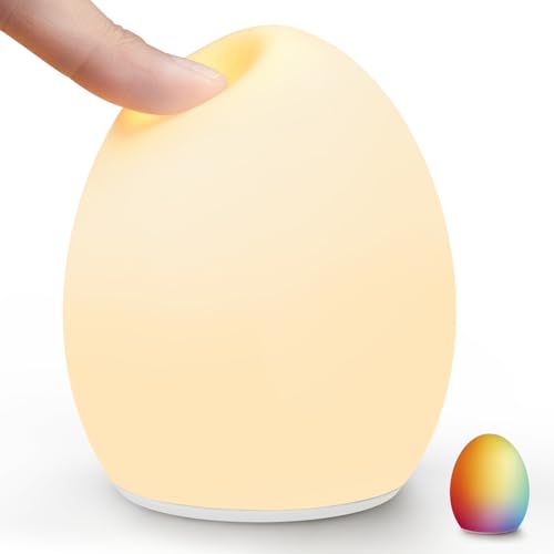 Harmobub Baby Night Light, Silicone Egg Light for Kids, Portable Touch Night Lamp with 11 Colors Changing, Nursery Night Light for Breastfeeding, BPA...