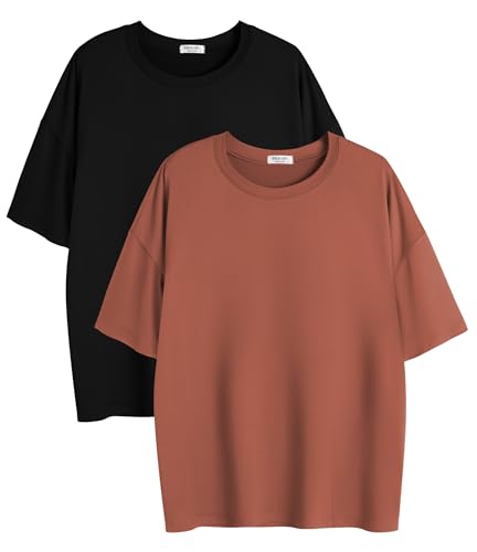 Image of Ekouaer 2 Pack Womens Tops Short Sleeve Oversized T Shirts Summer Spring Tops 2025 Basic Casual Tee Top S-XXL