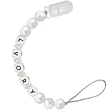 Customizable Pacifier Clip Personalized Name, Ausbay Pacifier Clip for Baby Infants, Universally Fit All Pacifier Styles (Pearl)