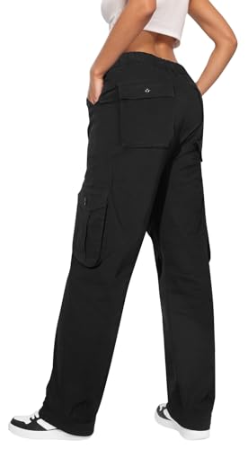 🏆 High Waist Stretch Cargo Pants Women 6 Pockets Relaxed Fit Straight Wide Leg Y2K Pants4