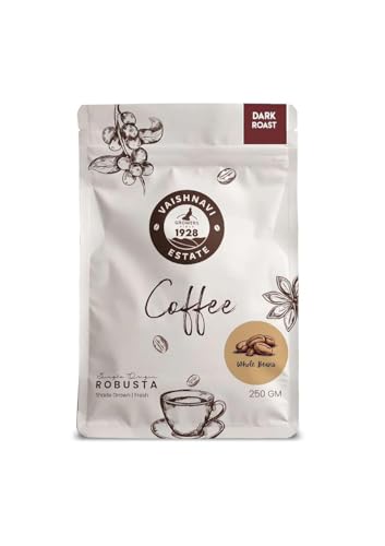 Image of Vaishnavi Estate's Original 100% Pure Dark Roast Robusta Coffee | Fine Grind | Dark Roast | Freshly Roasted & Ground | Single Origin | Freshly Roasted | Whole Bean (250g, Pack of 1)