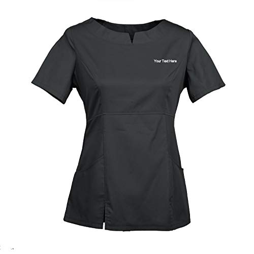 Women's Embroidered Scrub Top Personalized with Your Text Black