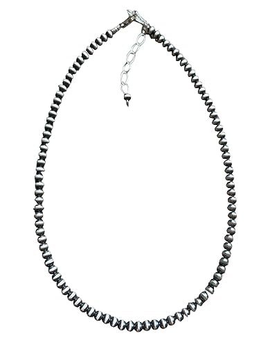 4mm Sterling Silver Oxidized Pearl Bead Necklace Southwestern everyday wear Navajo Style