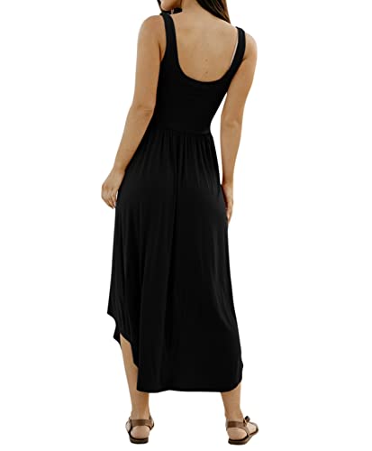 Image of Langwyqu Womens 2026 Summer Sleeveless Tank Dress Empire Waist Asymmetrical Flowy Casual Maxi Dresses