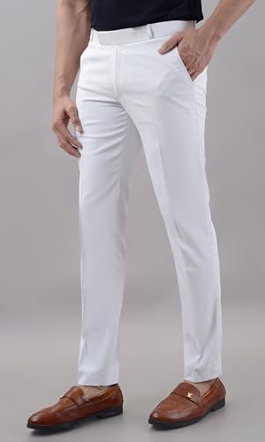 Image of VILLAIN Solid Mid-Rise Stretchable Men's Formal Trousers