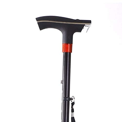 Bastón para Caminar Ancianos Bastón Plegable para Caminar Soporte de Aluminio Muletas Telescópico Antideslizante Bastón Ajustable de Cuatro Patas con luz LED Alarma SOS Decorate