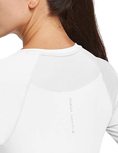 BALEAF Women's Long Sleeve Running Shirts Thumbholes Quick Dry V-Neck Workout T-Shirts Exercise Hiking White M
