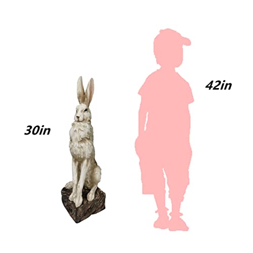 Large Size Noble Sitting Rabbit Bunny Realistic Rabbit Happy Easter Bunny Magnesium Oxide Stone Sculpture Decorations for Indoor Outdoor Garden Statue 30'' High