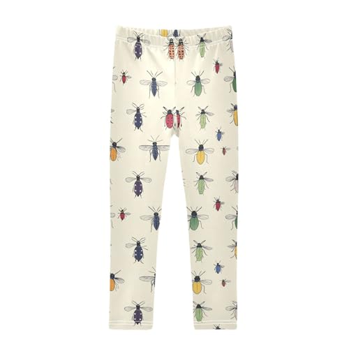 Wusikd Small Insects Girls' Leggings Toddler Doodles Beige Kids Yoga Pants Dance Active Tights 4T