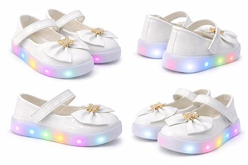 BABYWALKX Girls White LED Light Up Sneakers with Bow and Butterfly Design, Party Shoes, Flashing Comfortable Footwear (UK Footwear Size System, Toddler, Age Range, Medium, 2.5 Years, 3 Years)