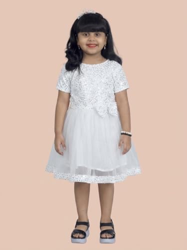 Image of Charming Girls' Kids Velvet & Net Frock with Knee-Length Short Sleeve A-line Round Neck Fit and Flare and Back Zipper Closure|Kids Dress for Baby Girls Birthday Outfit