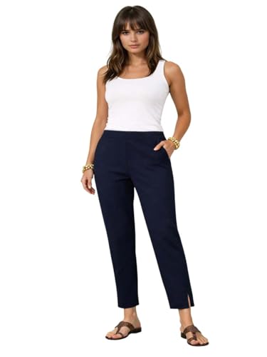 Image of KOTTY Women's Solid Straight Fit Ankle-Length Pants with Elastic Waist and Comfortable Stretch Fabric